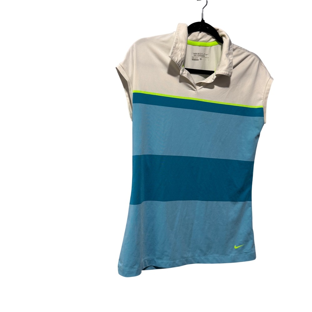 Nike Golf Tour Performance Dri-FIT Sleeveless Polo Shirt Blue Cream Neon Large